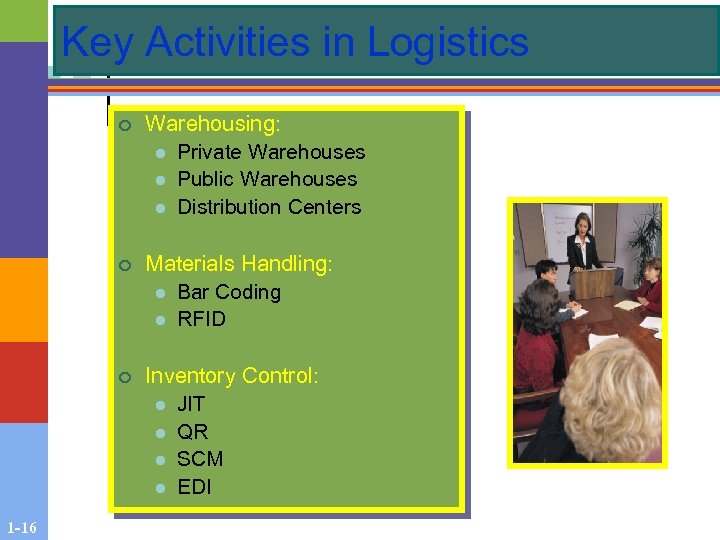 Key Activities in Logistics ¢ ¢ Materials Handling: l Bar Coding l RFID ¢