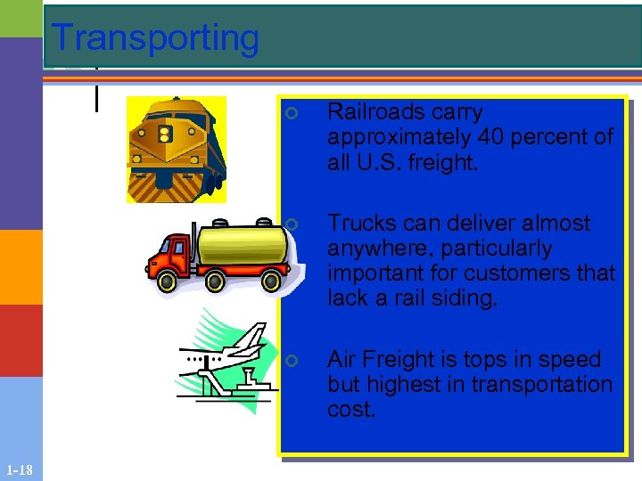 Transporting ¢ ¢ Trucks can deliver almost anywhere, particularly important for customers that lack