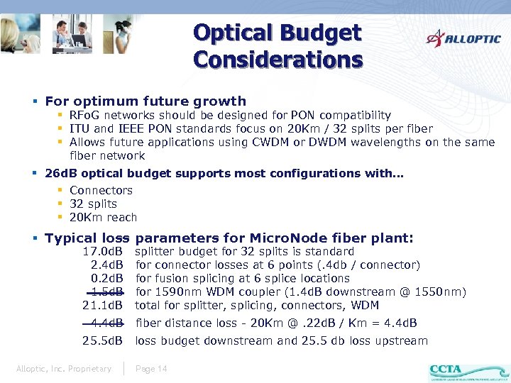 Optical Budget Considerations § For optimum future growth § RFo. G networks should be