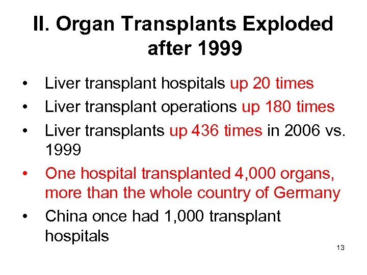 II. Organ Transplants Exploded after 1999 • • • Liver transplant hospitals up 20