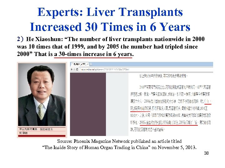 Experts: Liver Transplants Increased 30 Times in 6 Years 2）He Xiaoshun: “The number of
