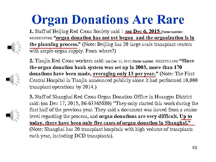 Organ Donations Are Rare 1. Staff of Beijing Red Cross Society said：(on Dec 6,