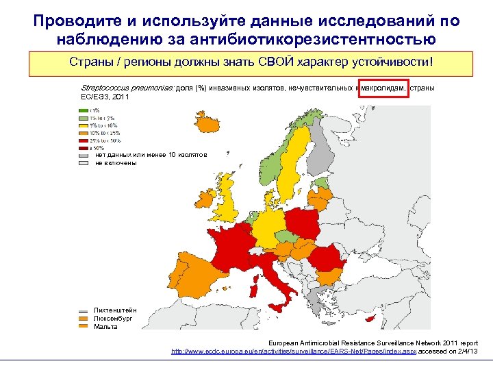 Проводите и используйте данные исследований по наблюдению за антибиотикорезистентностью Страны / регионы должны знать