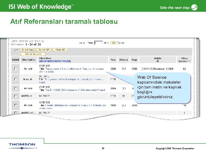 Atıf Referansları taramalı tablosu Web Of Science kapsamındaki makaleler için tam metin ve kaynak