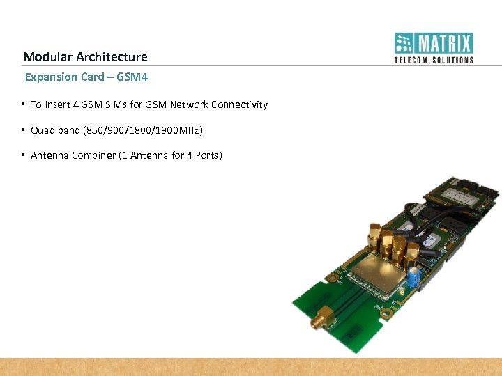 Modular Architecture Expansion Card – GSM 4 • To Insert 4 GSM SIMs for