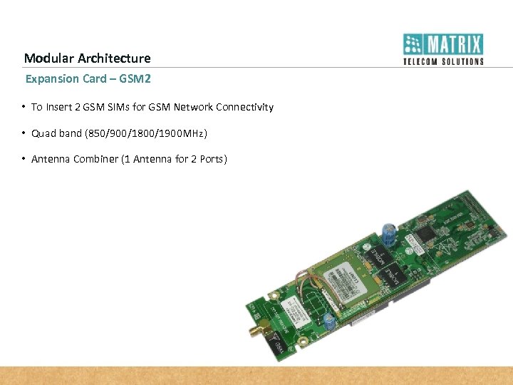 Modular Architecture Expansion Card – GSM 2 • To Insert 2 GSM SIMs for