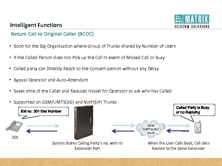 Intelligent Functions Return Call to Original Caller (RCOC) • Boon for the Big Organization