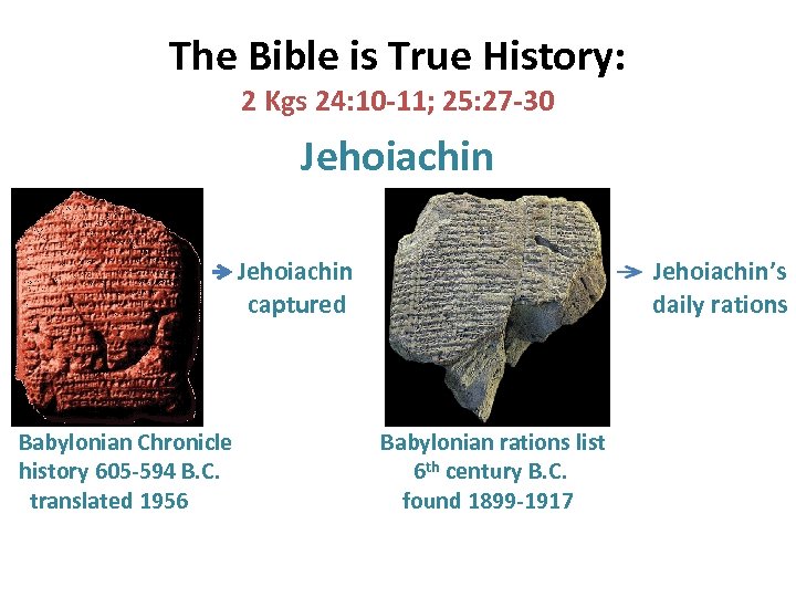 The Bible is True History: 2 Kgs 24: 10 -11; 25: 27 -30 Jehoiachin