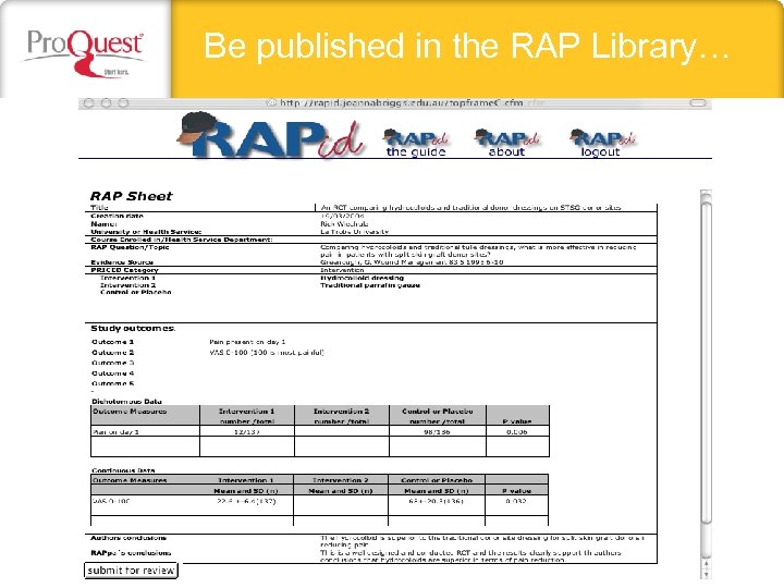 Be published in the RAP Library… 