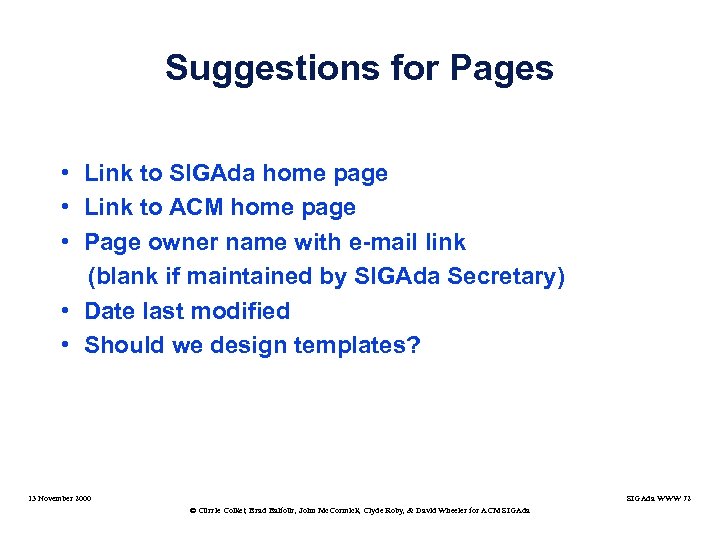 Suggestions for Pages • Link to SIGAda home page • Link to ACM home