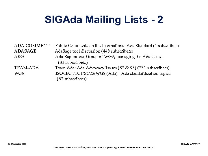 SIGAda Mailing Lists - 2 ADA-COMMENT ADASAGE ARG TEAM-ADA WG 9 Public Comments on