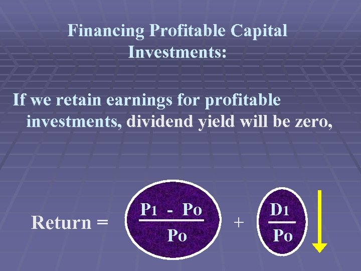 Financing Profitable Capital Investments: If we retain earnings for profitable investments, dividend yield will