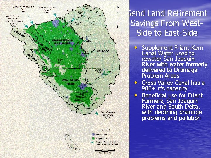 Send Land Retirement Savings From West. Side to East-Side • Supplement Friant-Kern • •