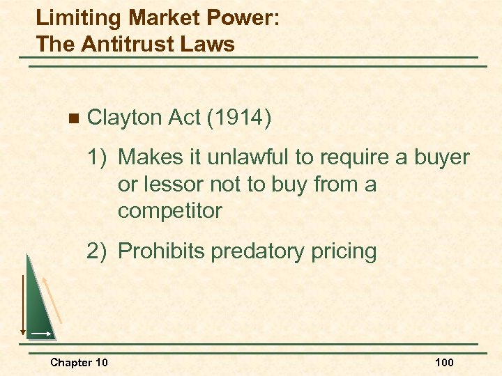 Limiting Market Power: The Antitrust Laws n Clayton Act (1914) 1) Makes it unlawful