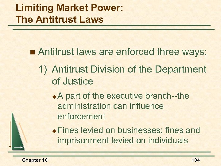 Limiting Market Power: The Antitrust Laws n Antitrust laws are enforced three ways: 1)