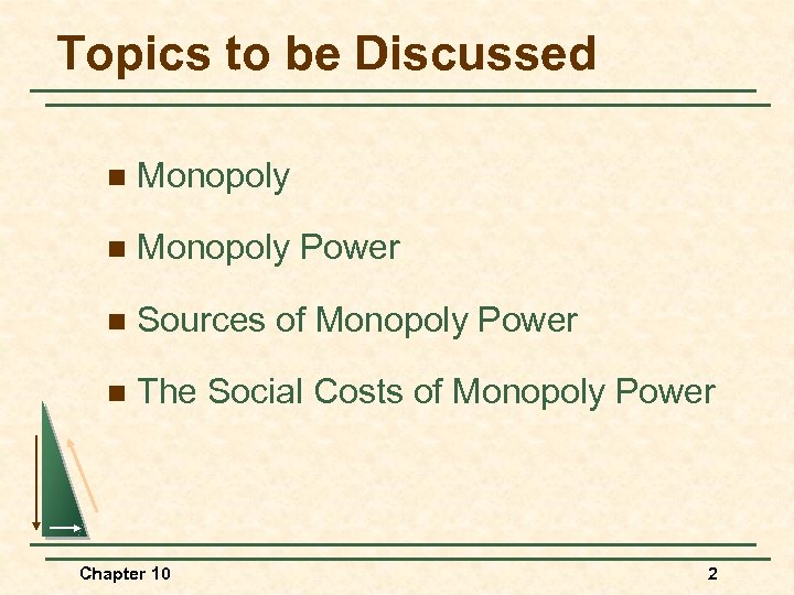 Topics to be Discussed n Monopoly Power n Sources of Monopoly Power n The