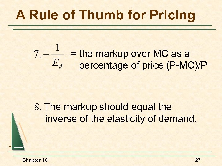 A Rule of Thumb for Pricing = the markup over MC as a percentage