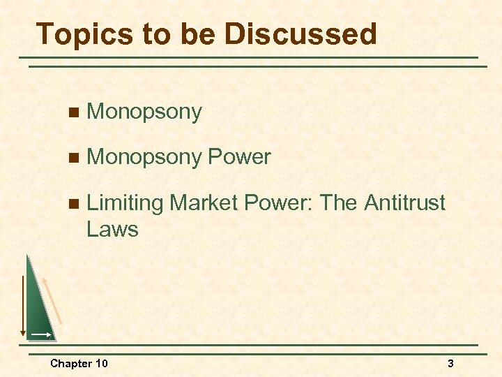 Topics to be Discussed n Monopsony Power n Limiting Market Power: The Antitrust Laws