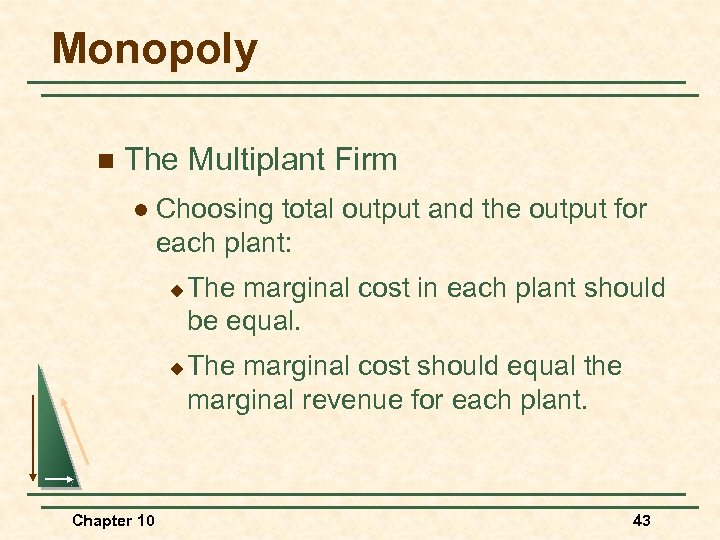 Monopoly n The Multiplant Firm l Choosing total output and the output for each