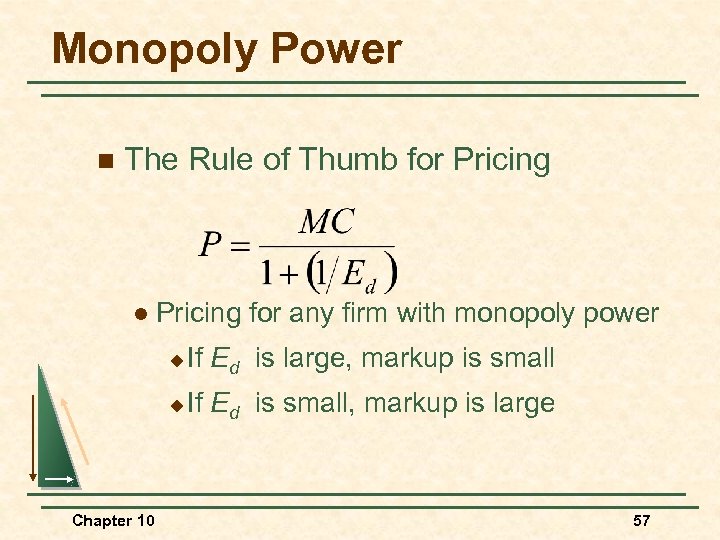 Monopoly Power n The Rule of Thumb for Pricing l Pricing for any firm