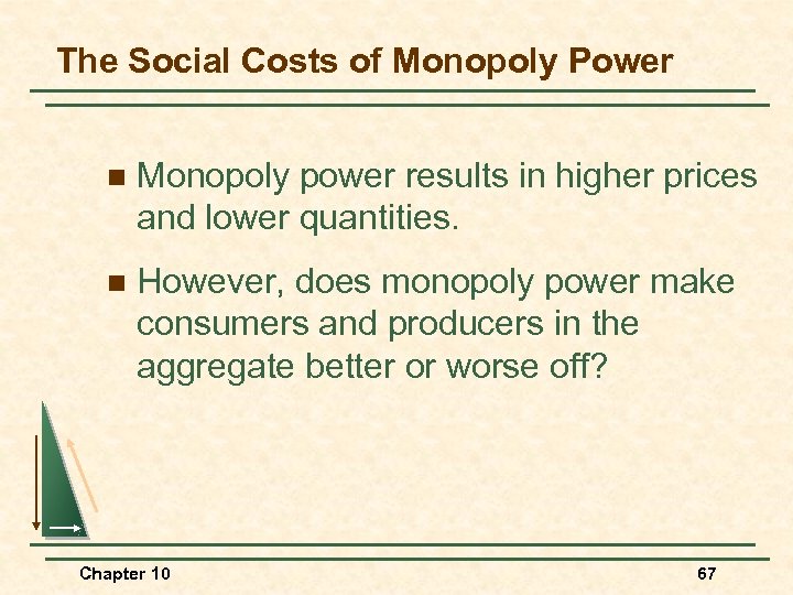 The Social Costs of Monopoly Power n Monopoly power results in higher prices and