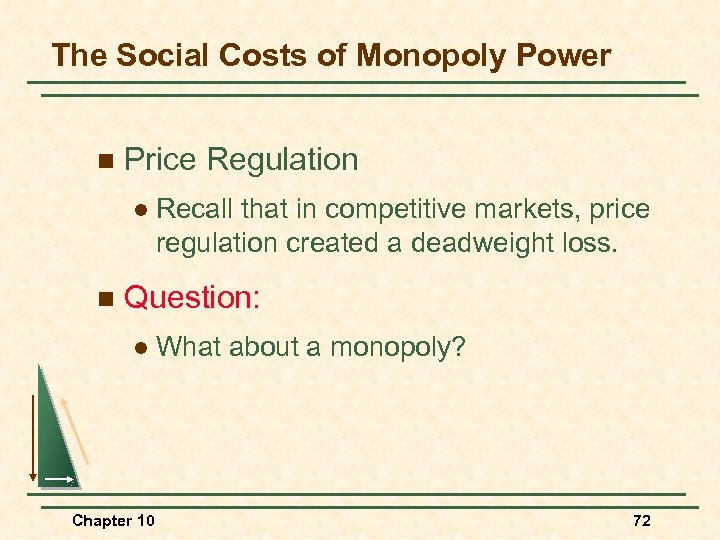 The Social Costs of Monopoly Power n Price Regulation l n Recall that in
