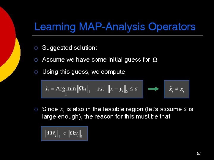 Learning MAP-Analysis Operators ¡ Suggested solution: ¡ Assume we have some initial guess for