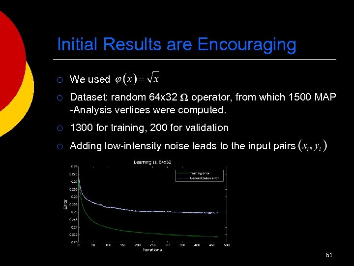 Initial Results are Encouraging ¡ We used ¡ Dataset: random 64 x 32 operator,