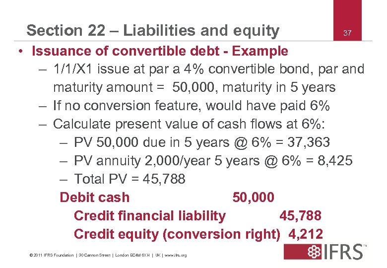 Section 22 – Liabilities and equity 37 • Issuance of convertible debt - Example