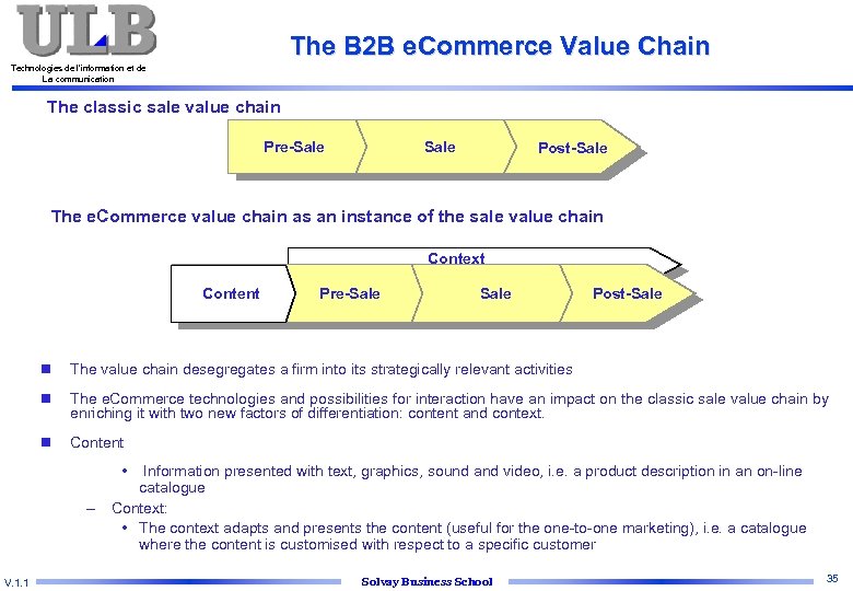The B 2 B e. Commerce Value Chain Technologies de l’information et de La