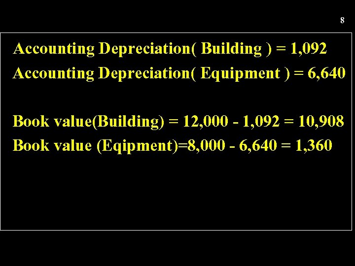 8 Accounting Depreciation( Building ) = 1, 092 Accounting Depreciation( Equipment ) = 6,