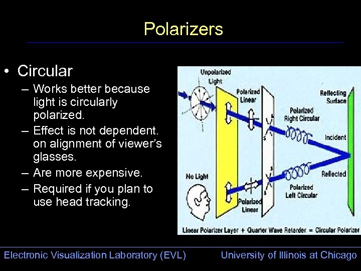 Polarizers • Circular – Works better because light is circularly polarized. – Effect is