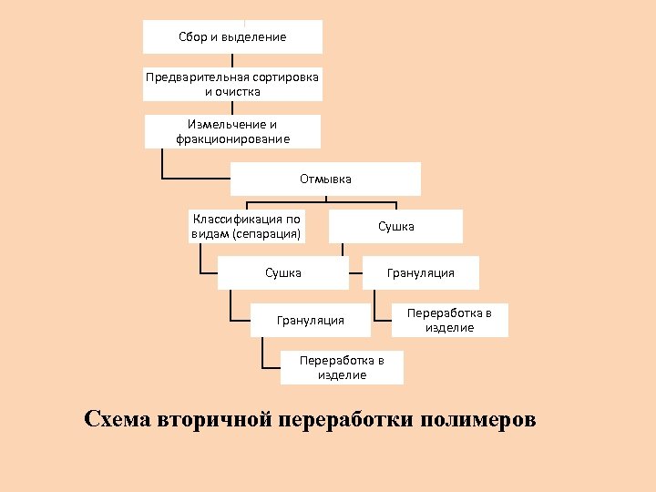 Сбор и выделение Предварительная сортировка и очистка Измельчение и фракционирование Отмывка Классификация по видам
