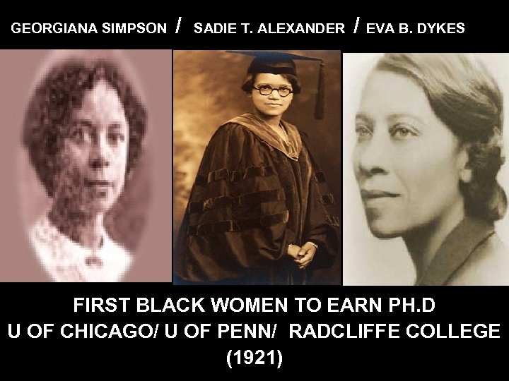 GEORGIANA SIMPSON / SADIE T. ALEXANDER / EVA B. DYKES FIRST BLACK WOMEN TO