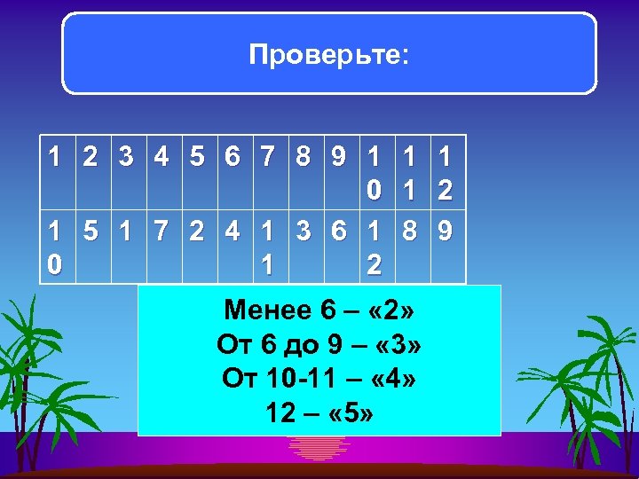 Проверьте: 1 2 3 4 5 6 7 8 9 1 1 0 1