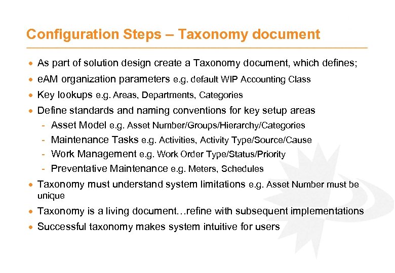 Configuration Steps – Taxonomy document · As part of solution design create a Taxonomy