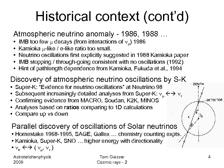 Historical context (cont’d) Atmospheric neutrino anomaly - 1986, 1988 … • • • IMB
