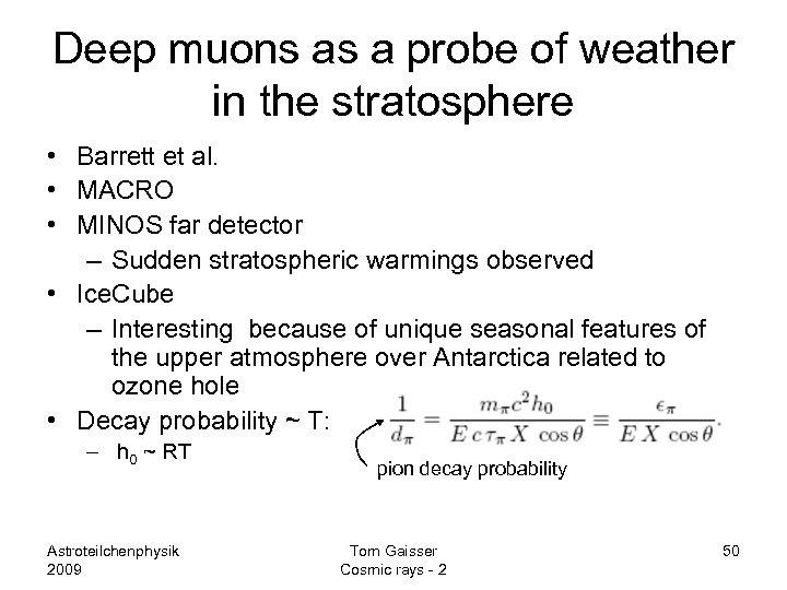 Deep muons as a probe of weather in the stratosphere • Barrett et al.