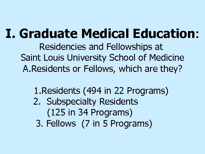 I. Graduate Medical Education: Residencies and Fellowships at Saint Louis University School of Medicine