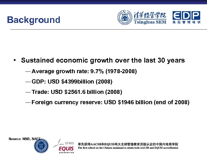 Background • Sustained economic growth over the last 30 years ― Average growth rate: