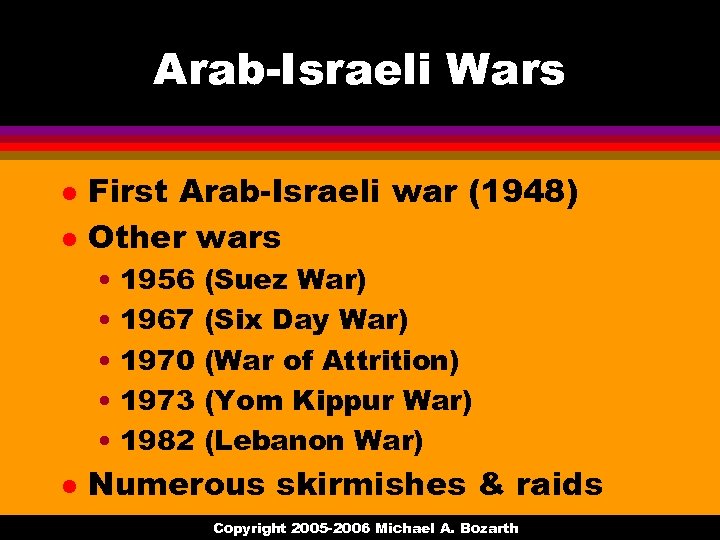 Arab-Israeli Wars l l First Arab-Israeli war (1948) Other wars • 1956 • 1967
