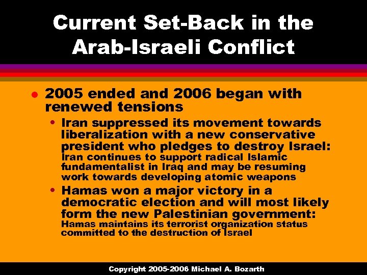 Current Set-Back in the Arab-Israeli Conflict l 2005 ended and 2006 began with renewed