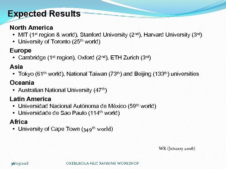 Expected Results North America • MIT (1 st region & world), Stanford University (2