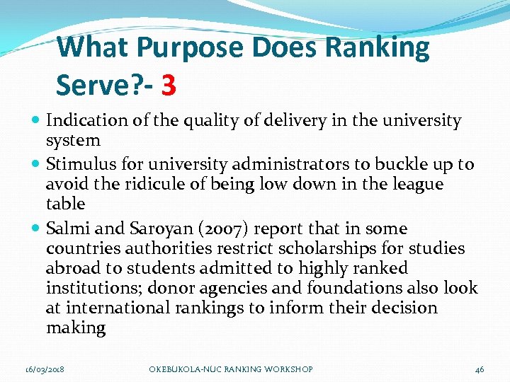 What Purpose Does Ranking Serve? - 3 Indication of the quality of delivery in
