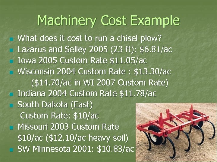 Machinery Cost Example n n n n What does it cost to run a