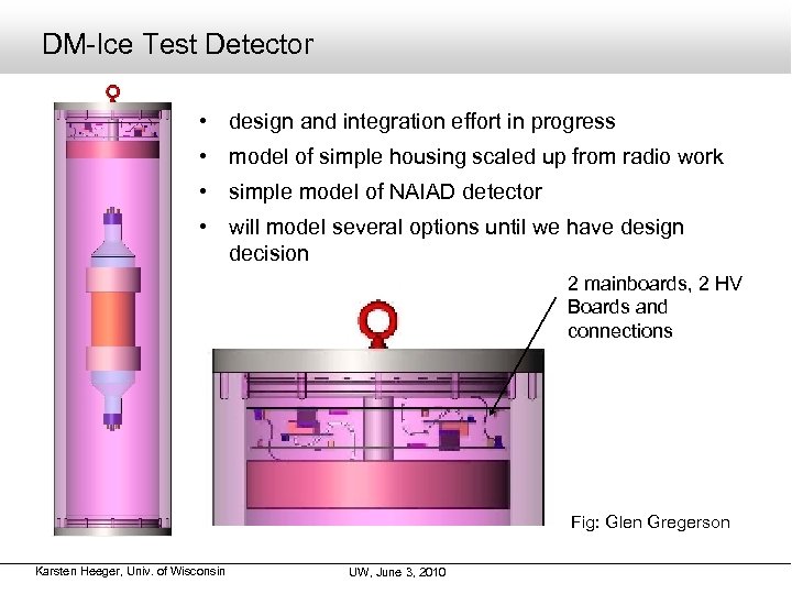 DM-Ice Test Detector • design and integration effort in progress • model of simple