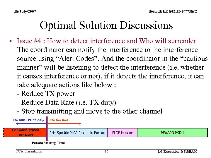 18/July/2007 doc. : IEEE 802. 15 -07/758 r 2 Optimal Solution Discussions • Issue