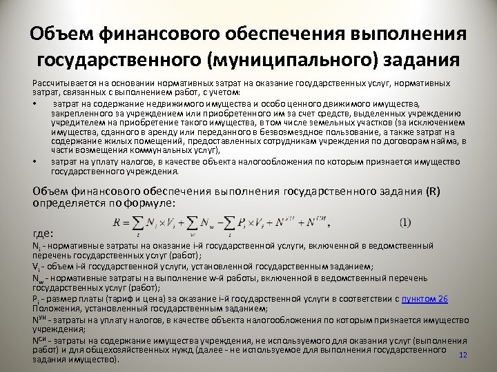 Объем финансового обеспечения выполнения государственного (муниципального) задания Рассчитывается на основании нормативных затрат на оказание