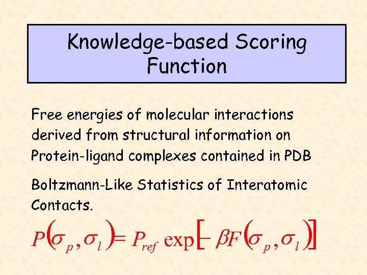 Knowledge-based Scoring Function Free energies of molecular interactions derived from structural information on Protein-ligand