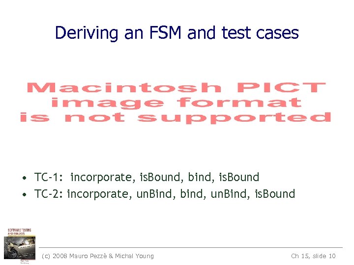 Deriving an FSM and test cases • TC-1: incorporate, is. Bound, bind, is. Bound